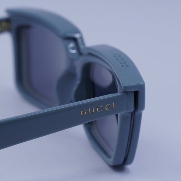 Gucci GG1543S 003 Sunglasses Blue Square Frame, Transparent with Clip-On Lenses - Picture 4 of 12